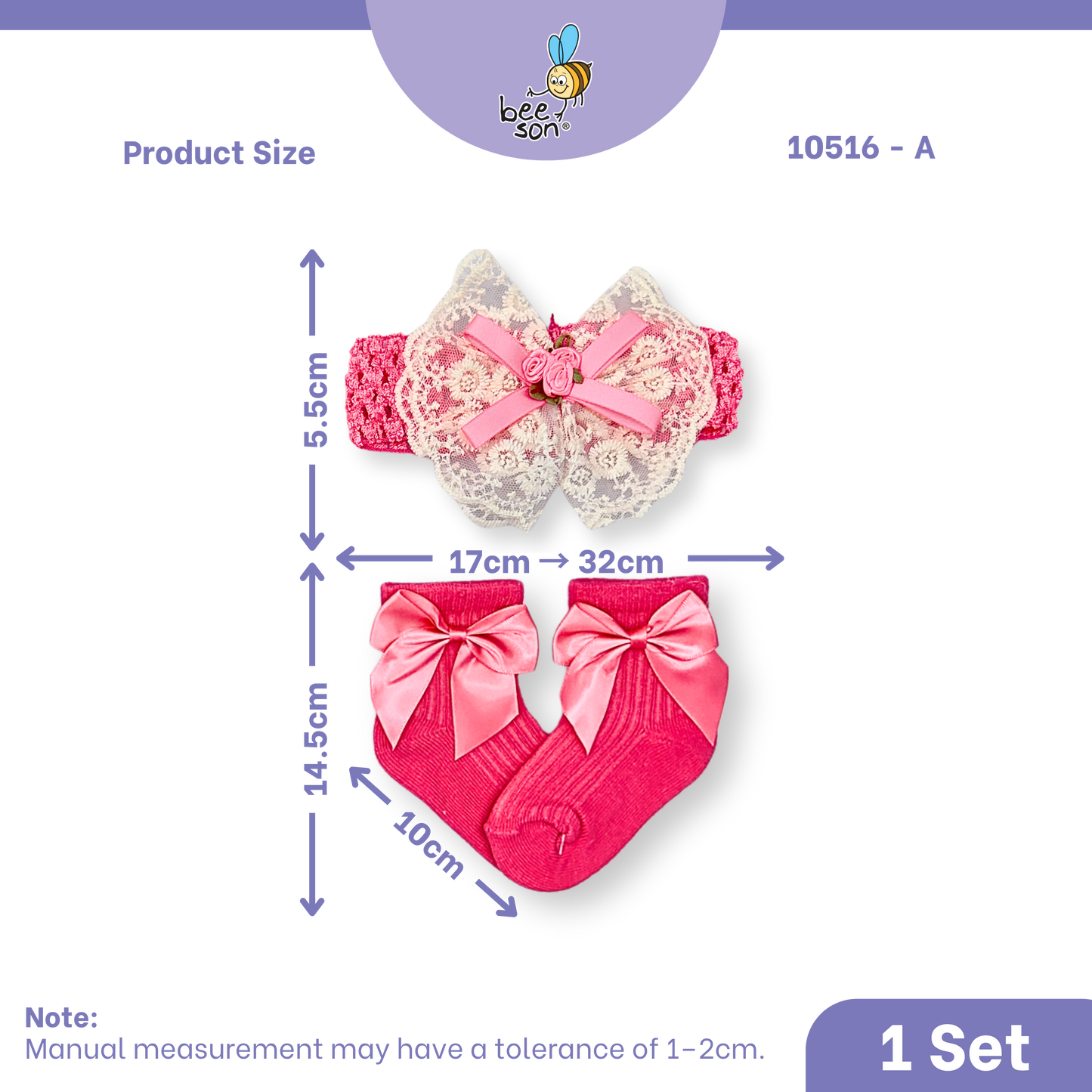 Beeson Baby Girl Headband with Matching Socks Set (0–2 Years) | 10516 A