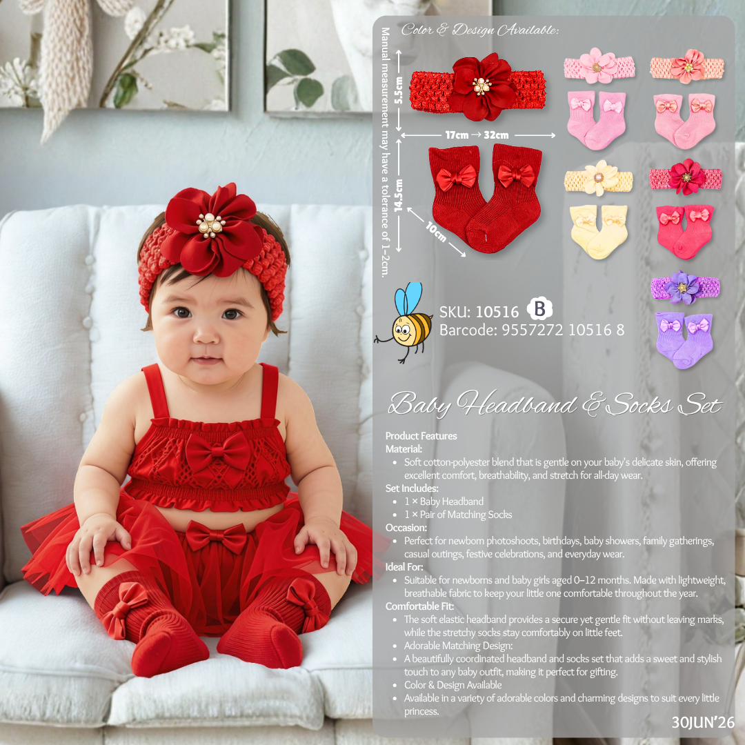 Beeson Baby Girl Headband with Matching Socks Set (0–2 Years) | 10516 B