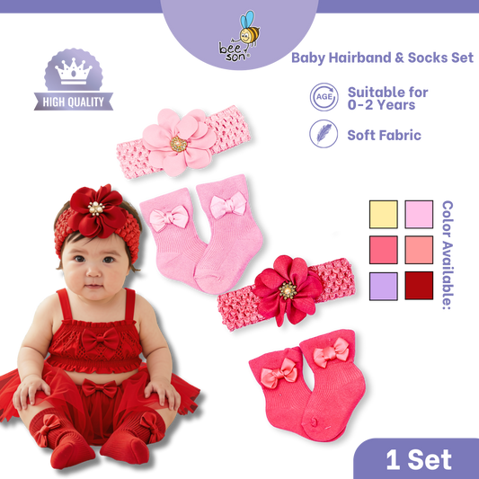 Beeson Baby Girl Headband with Matching Socks Set (0–2 Years) | 10516 B