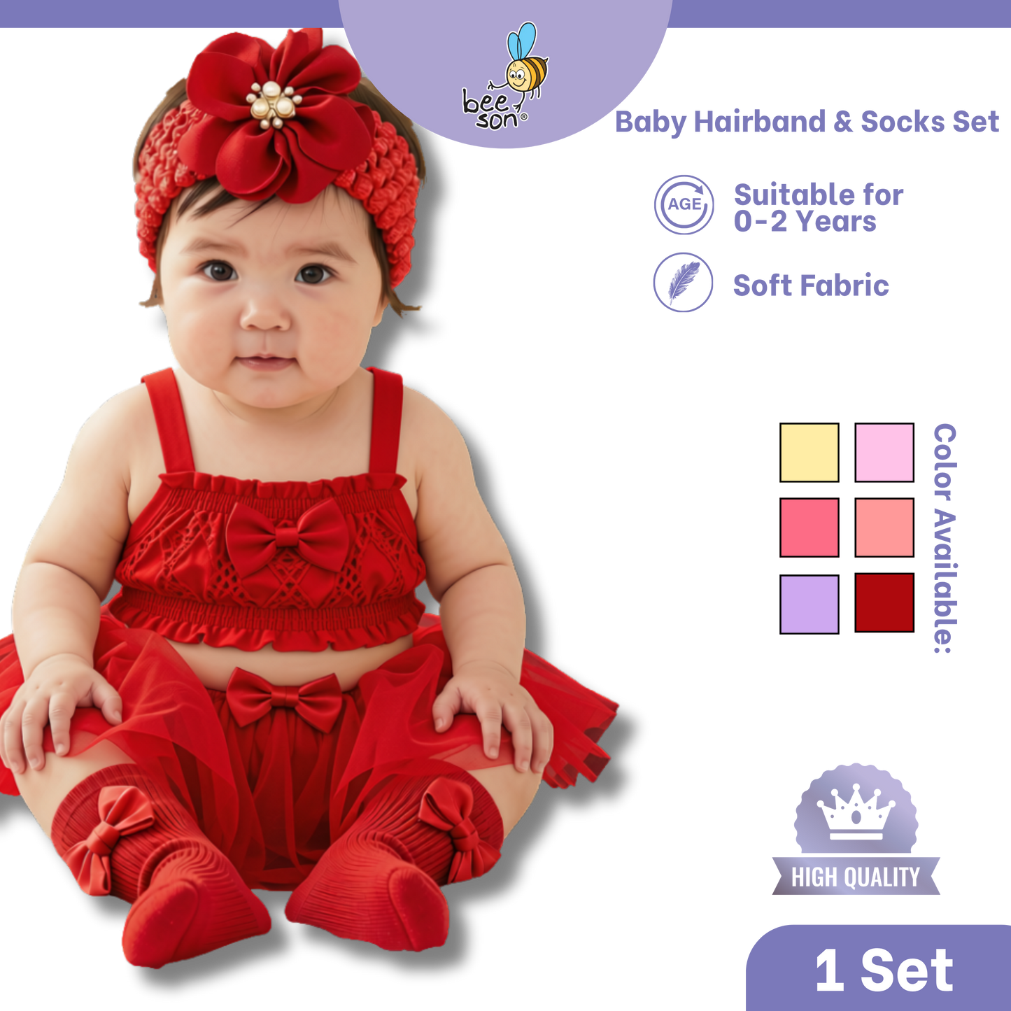 Beeson Baby Girl Headband with Matching Socks Set (0–2 Years) | 10516 B