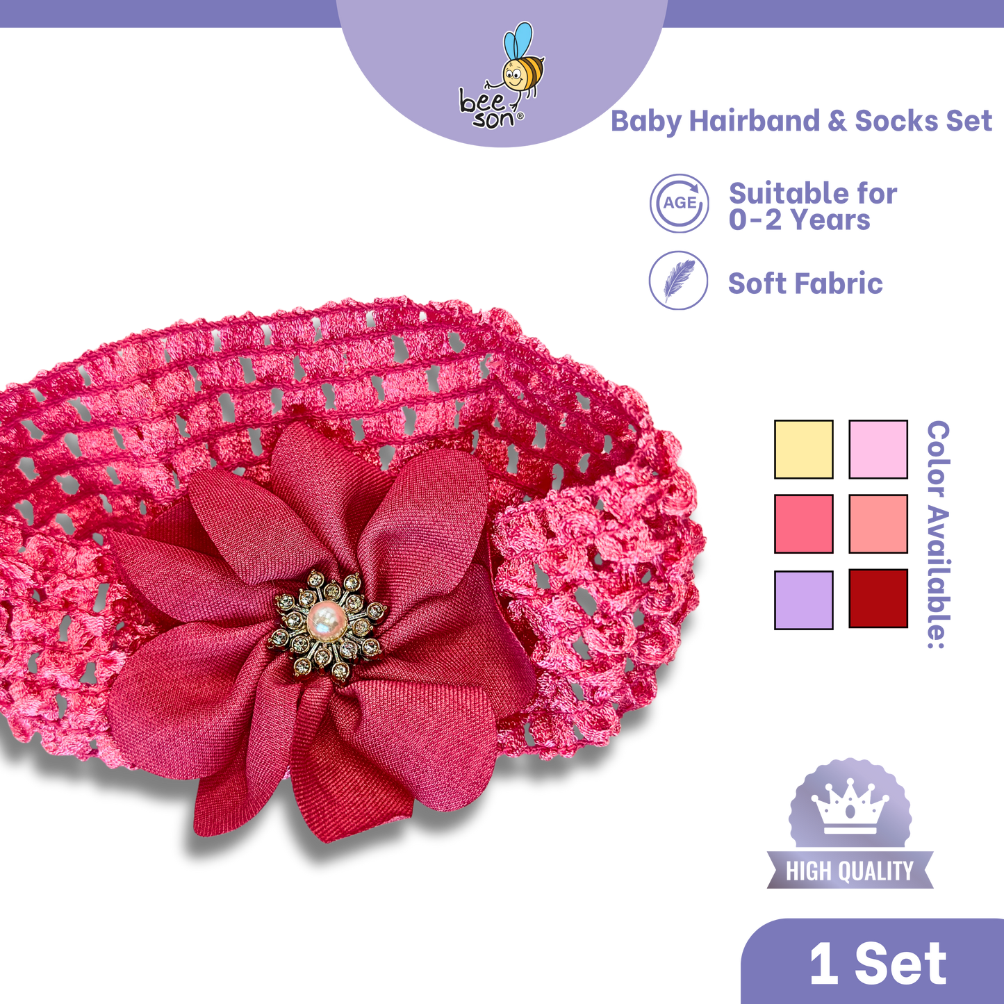 Beeson Baby Girl Headband with Matching Socks Set (0–2 Years) | 10516 B