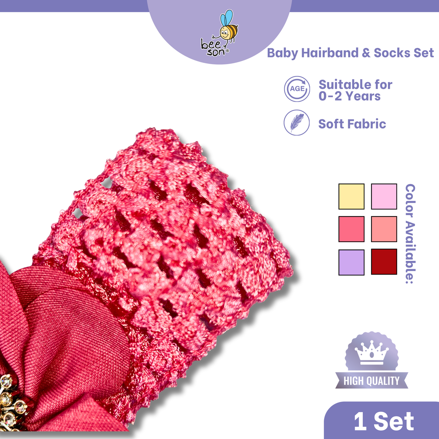 Beeson Baby Girl Headband with Matching Socks Set (0–2 Years) | 10516 B