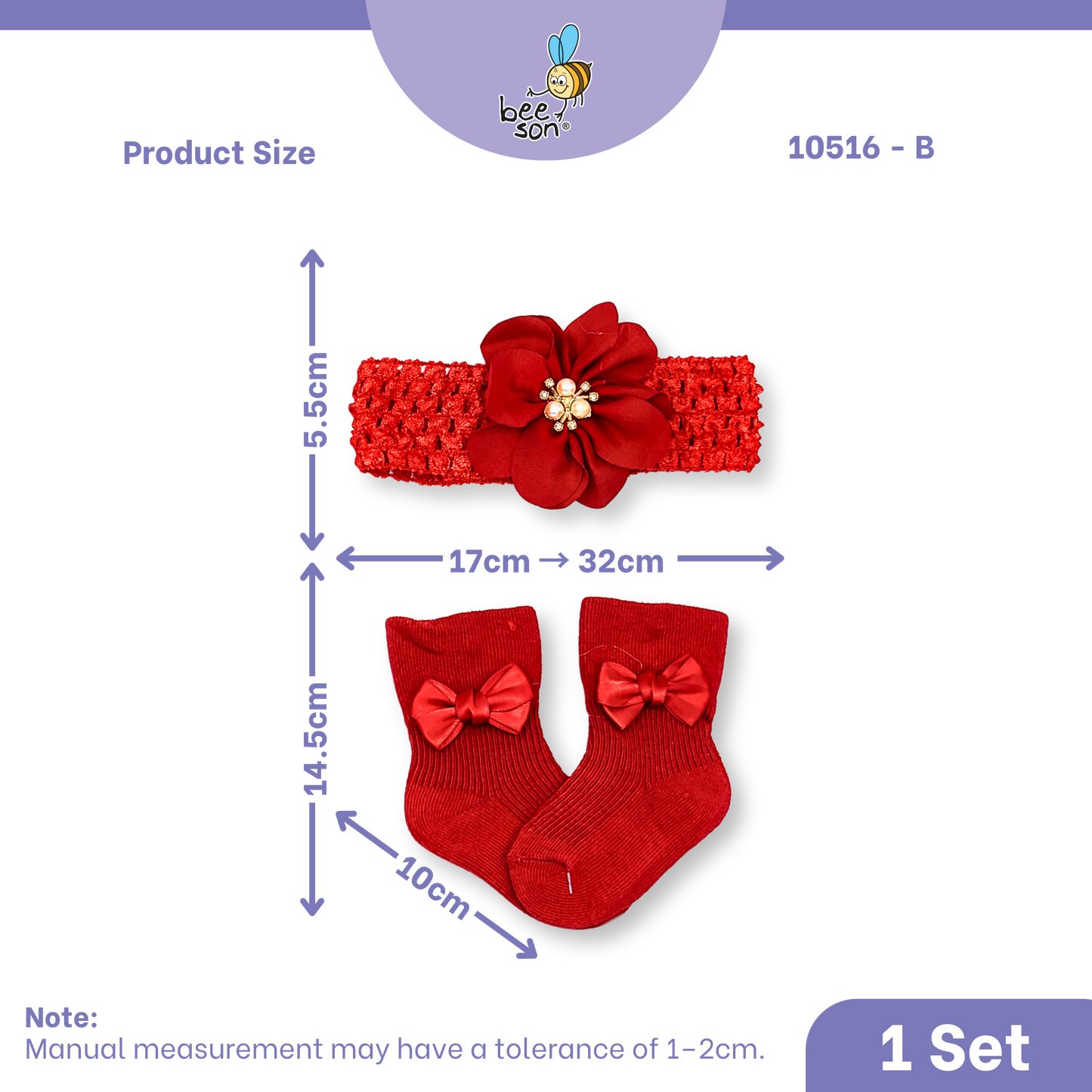 Beeson Baby Girl Headband with Matching Socks Set (0–2 Years) | 10516 B