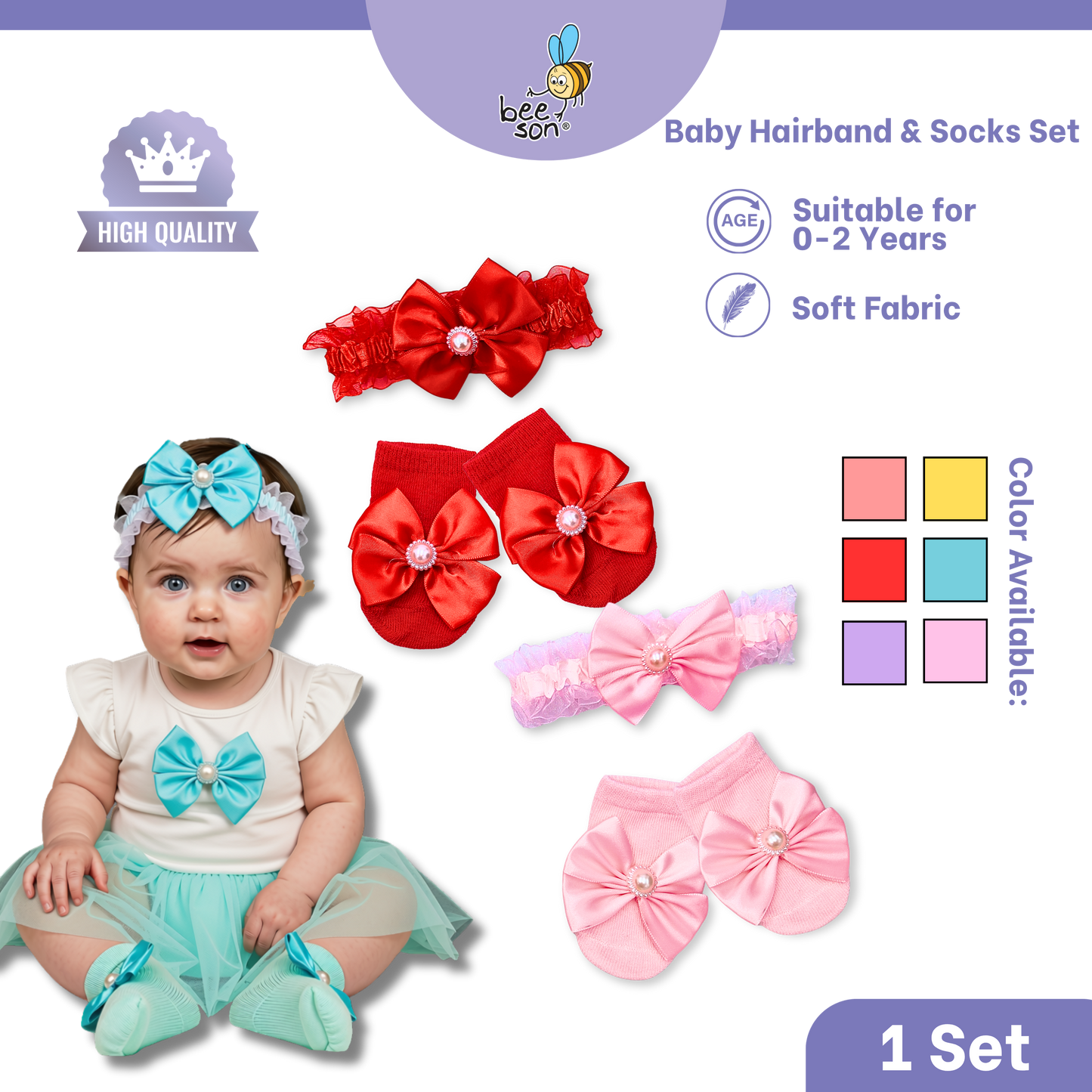 Beeson Baby Girl Headband with Matching Socks Set (0–2 Years) | 10517 A