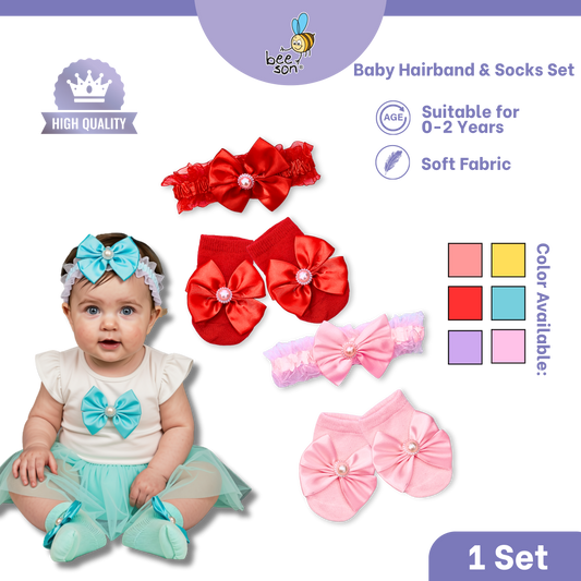 Beeson Baby Girl Headband with Matching Socks Set (0–2 Years) | 10517 A