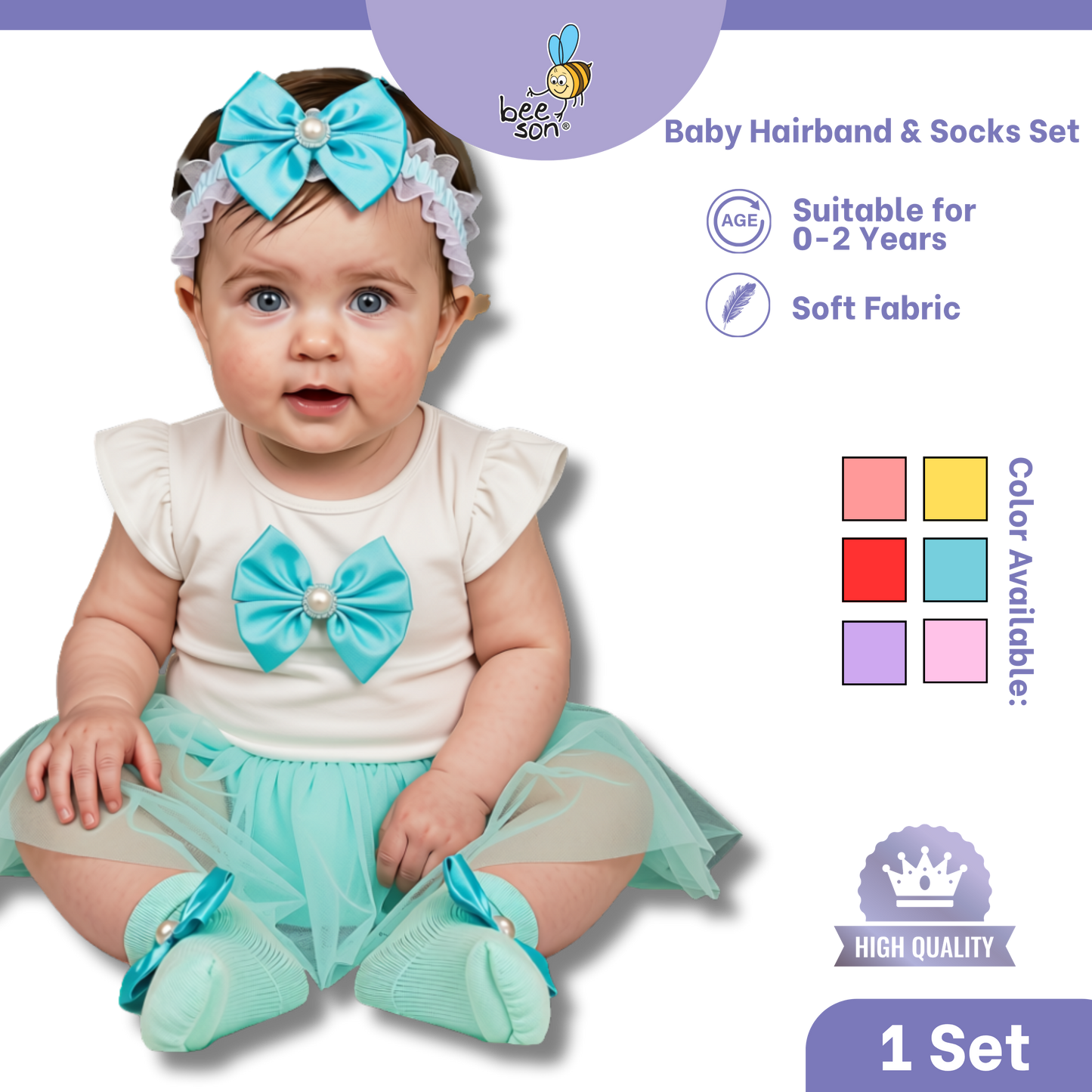 Beeson Baby Girl Headband with Matching Socks Set (0–2 Years) | 10517 A