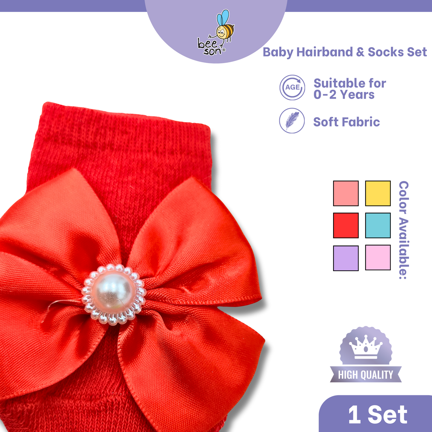 Beeson Baby Girl Headband with Matching Socks Set (0–2 Years) | 10517 A
