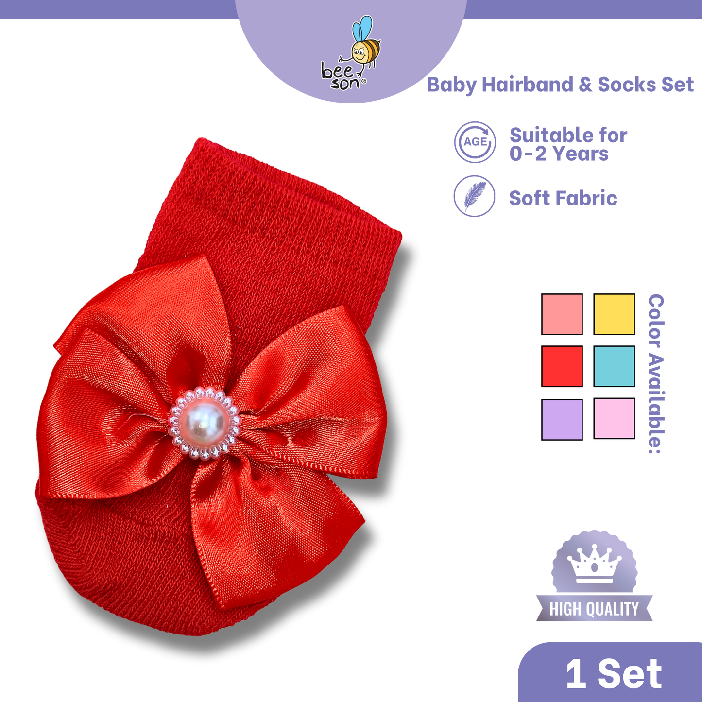Beeson Baby Girl Headband with Matching Socks Set (0–2 Years) | 10517 A