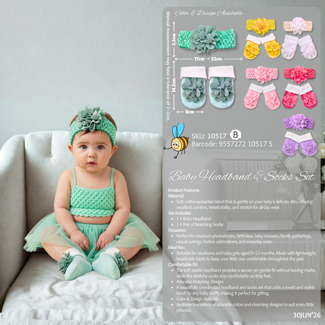 Beeson Baby Girl Headband with Matching Socks Set (0–2 Years) | 10517 B