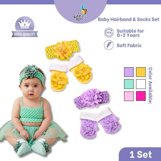 Beeson Baby Girl Headband with Matching Socks Set (0–2 Years) | 10517 B