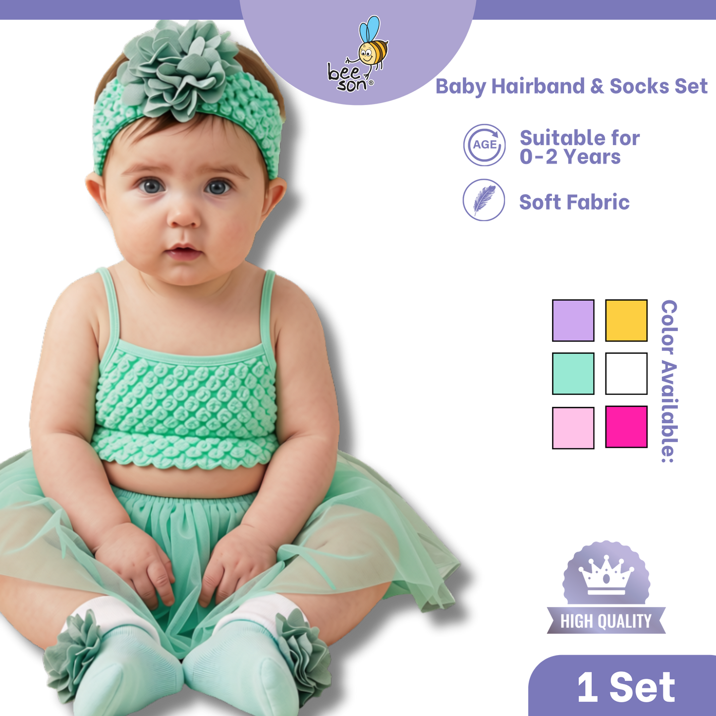 Beeson Baby Girl Headband with Matching Socks Set (0–2 Years) | 10517 B