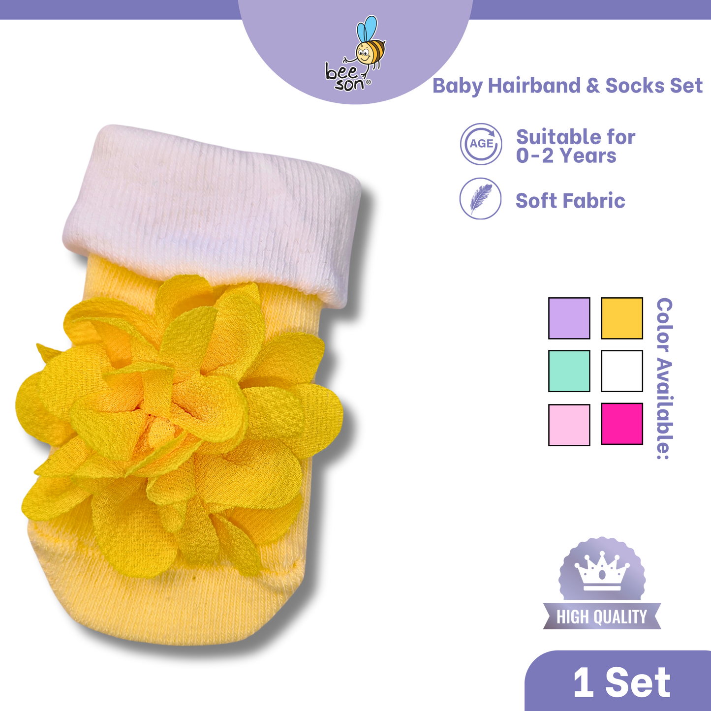 Beeson Baby Girl Headband with Matching Socks Set (0–2 Years) | 10517 B