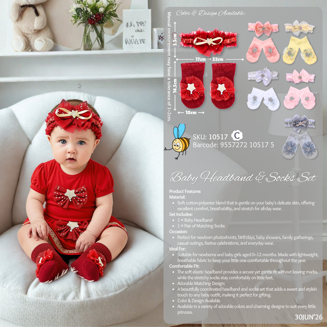 Beeson Baby Girl Headband with Matching Socks Set (0–2 Years) | 10517 C