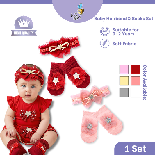 Beeson Baby Girl Headband with Matching Socks Set (0–2 Years) | 10517 C