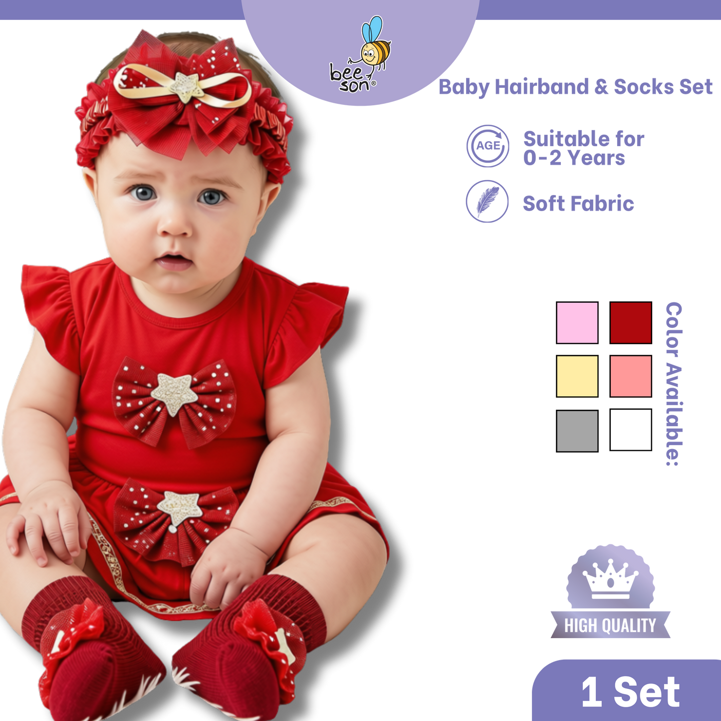 Beeson Baby Girl Headband with Matching Socks Set (0–2 Years) | 10517 C