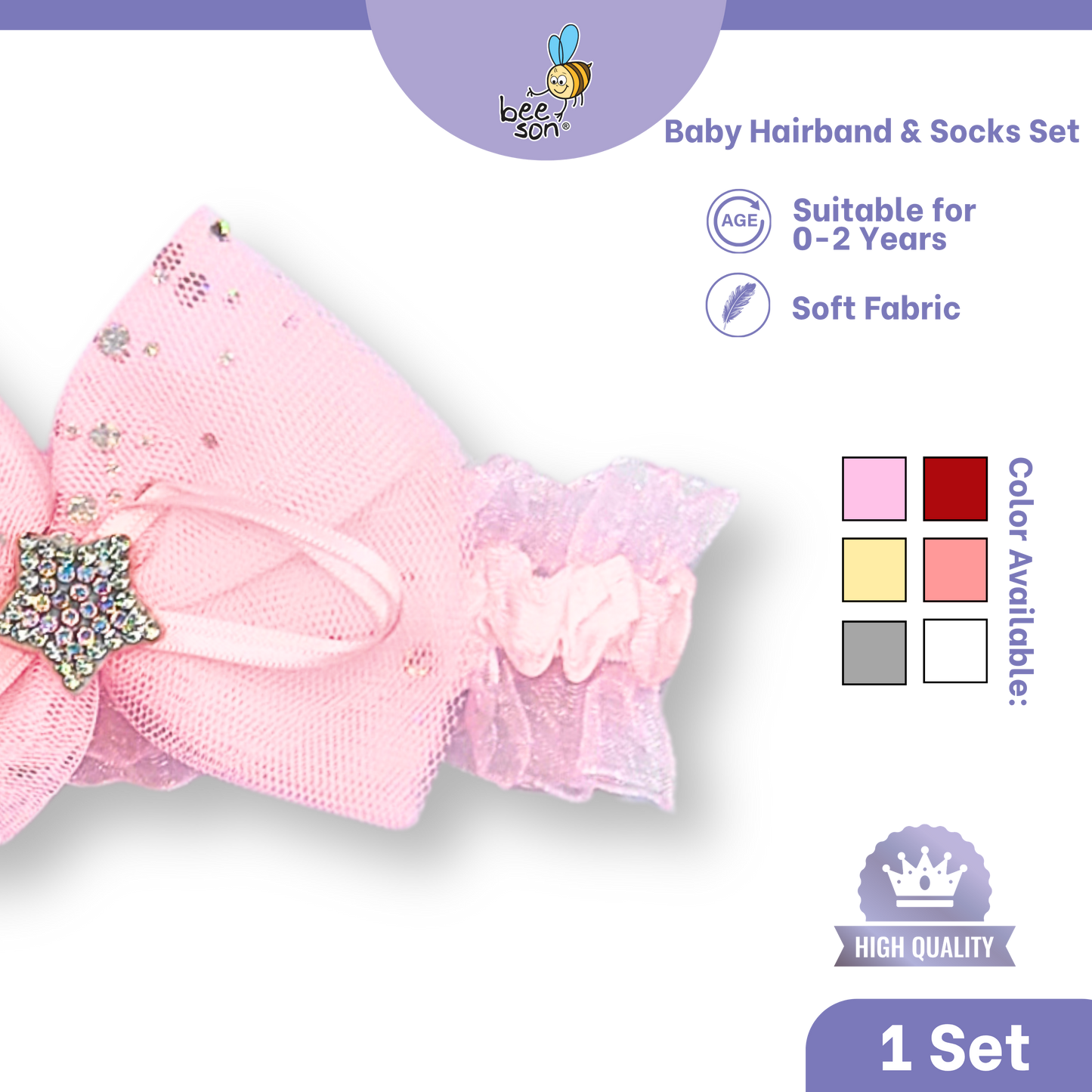 Beeson Baby Girl Headband with Matching Socks Set (0–2 Years) | 10517 C