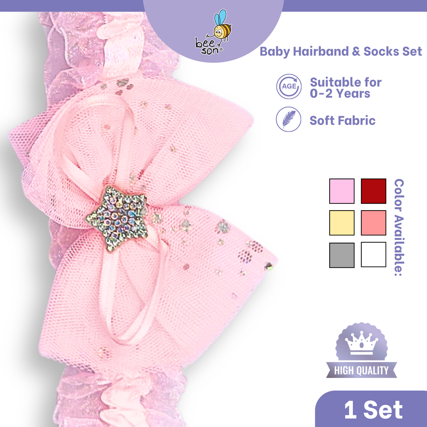 Beeson Baby Girl Headband with Matching Socks Set (0–2 Years) | 10517 C