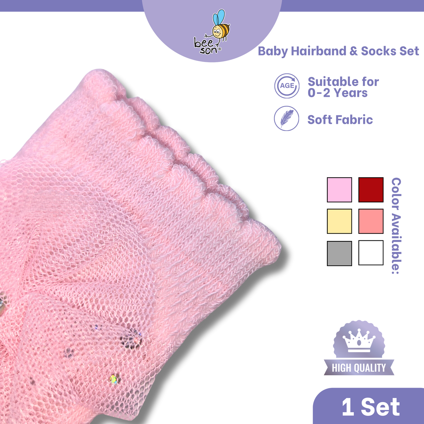 Beeson Baby Girl Headband with Matching Socks Set (0–2 Years) | 10517 C