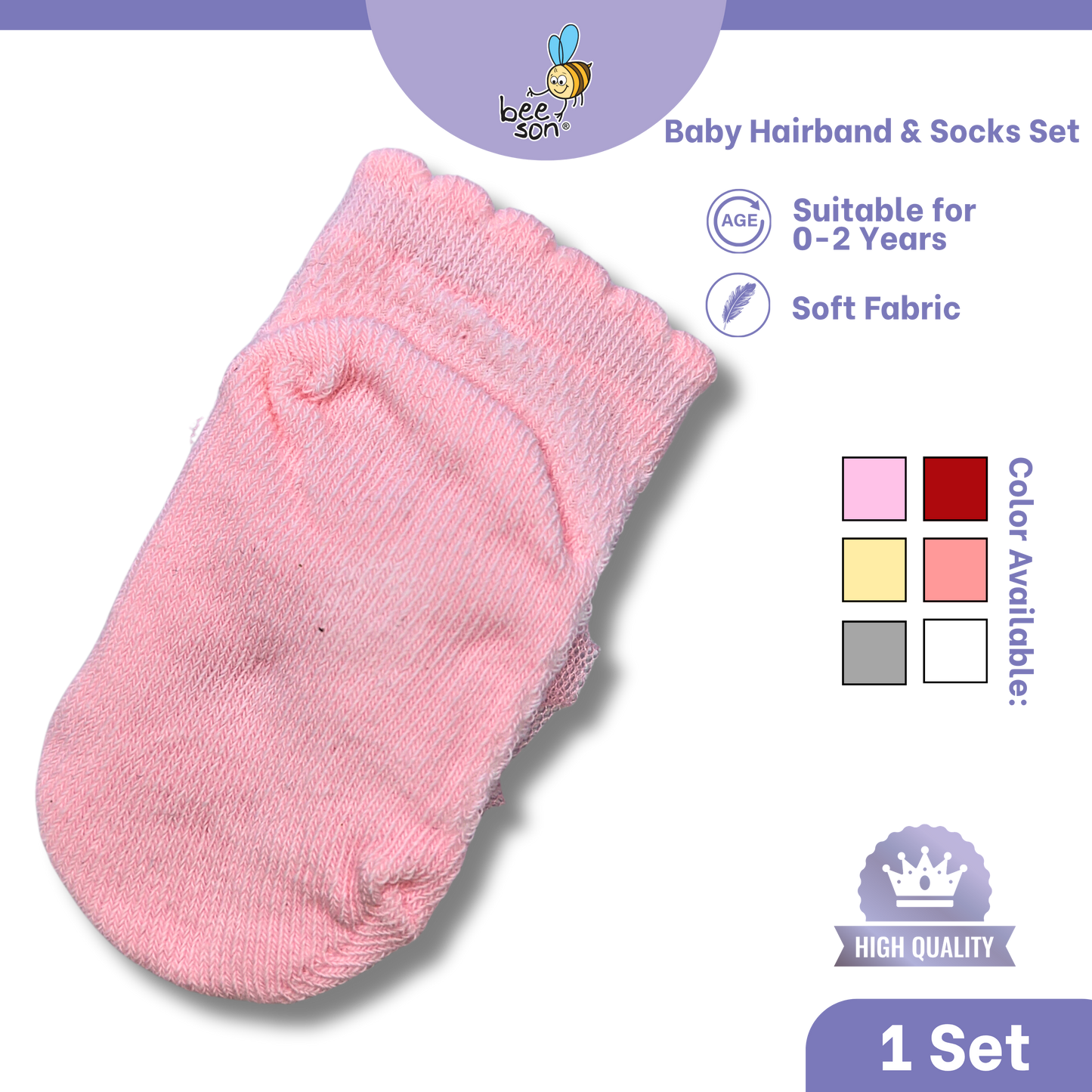 Beeson Baby Girl Headband with Matching Socks Set (0–2 Years) | 10517 C