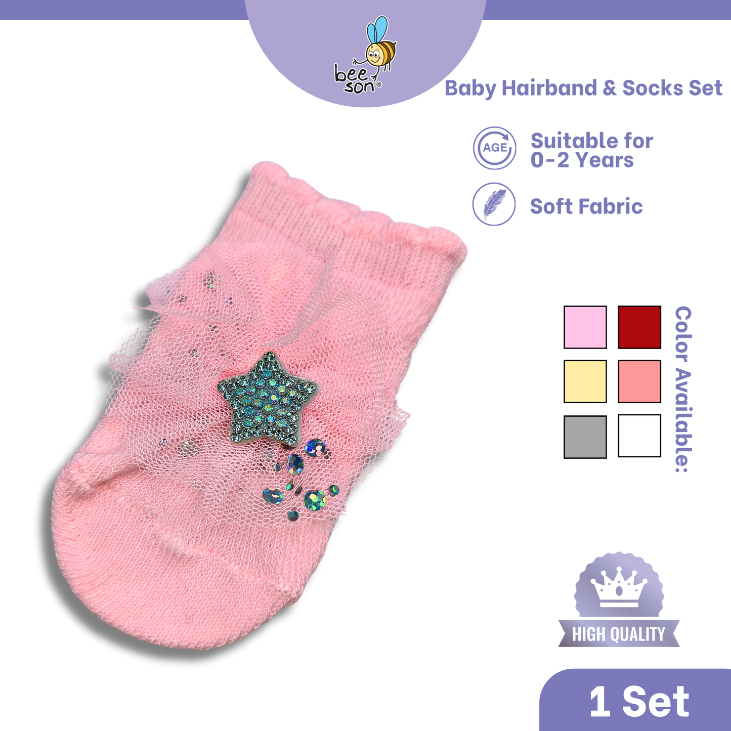 Beeson Baby Girl Headband with Matching Socks Set (0–2 Years) | 10517 C