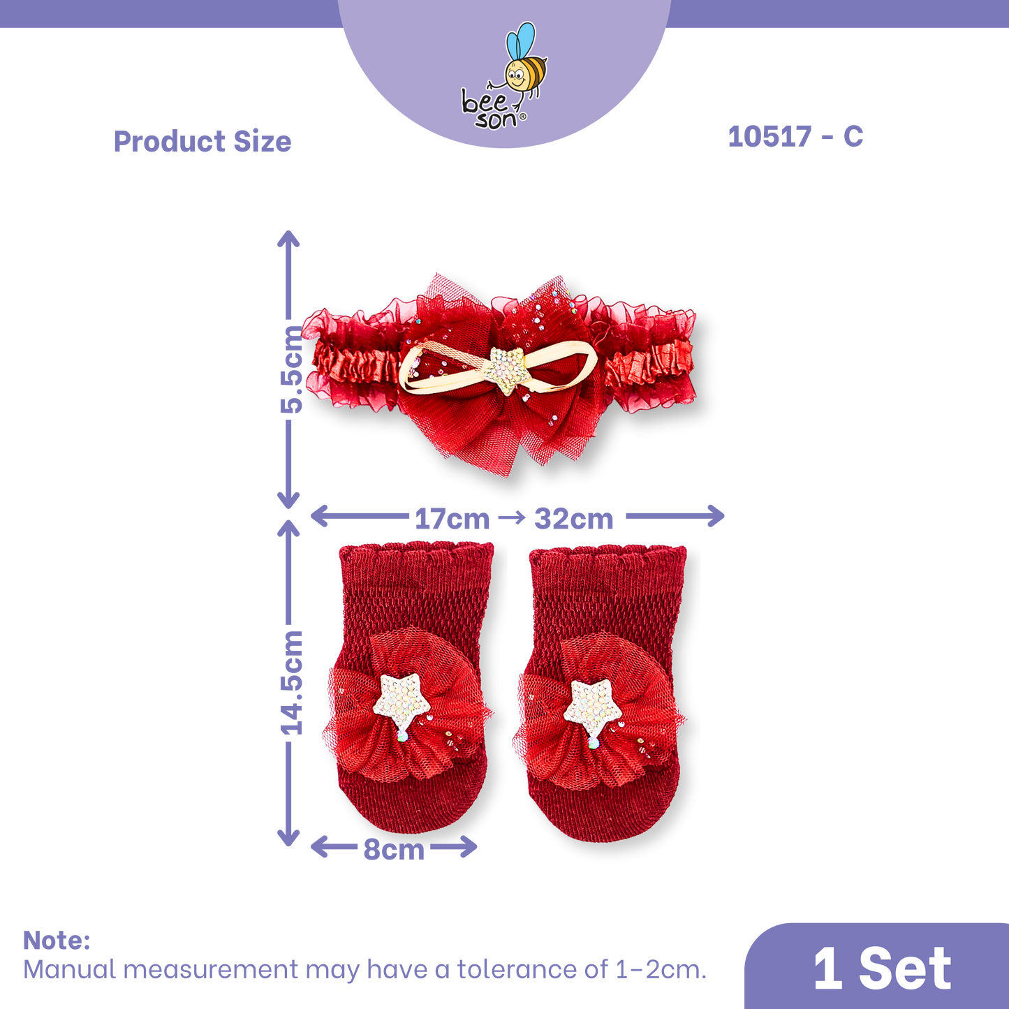 Beeson Baby Girl Headband with Matching Socks Set (0–2 Years) | 10517 C