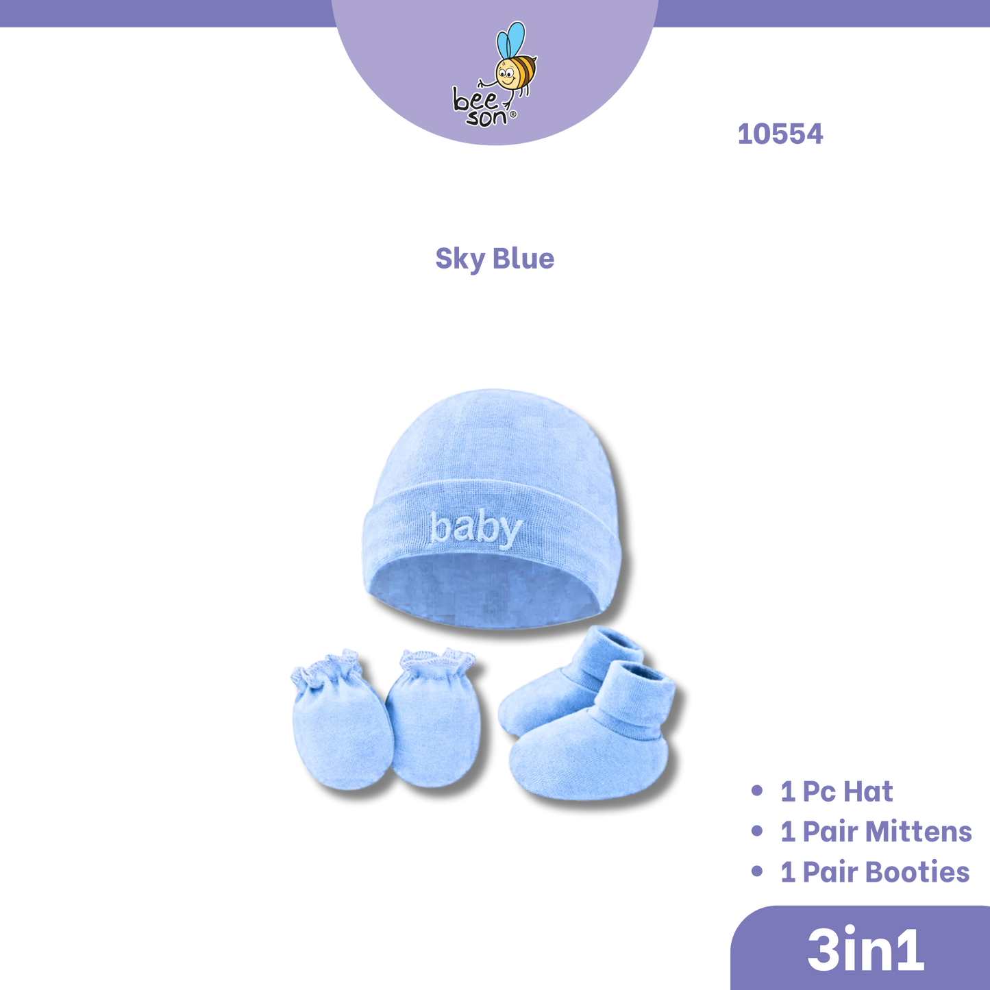 Beeson 3in1 Newborn Baby Boy / Girl Mittens & Booties with Bonnet Set | 10554
