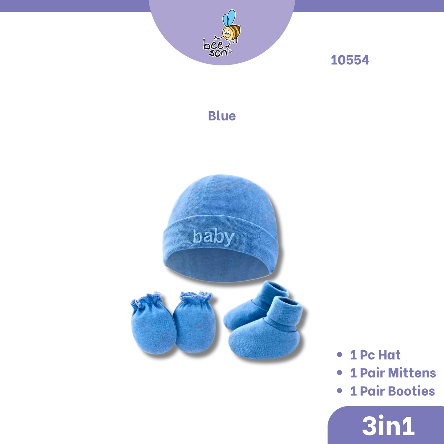 Beeson 3in1 Newborn Baby Boy / Girl Mittens & Booties with Bonnet Set | 10554