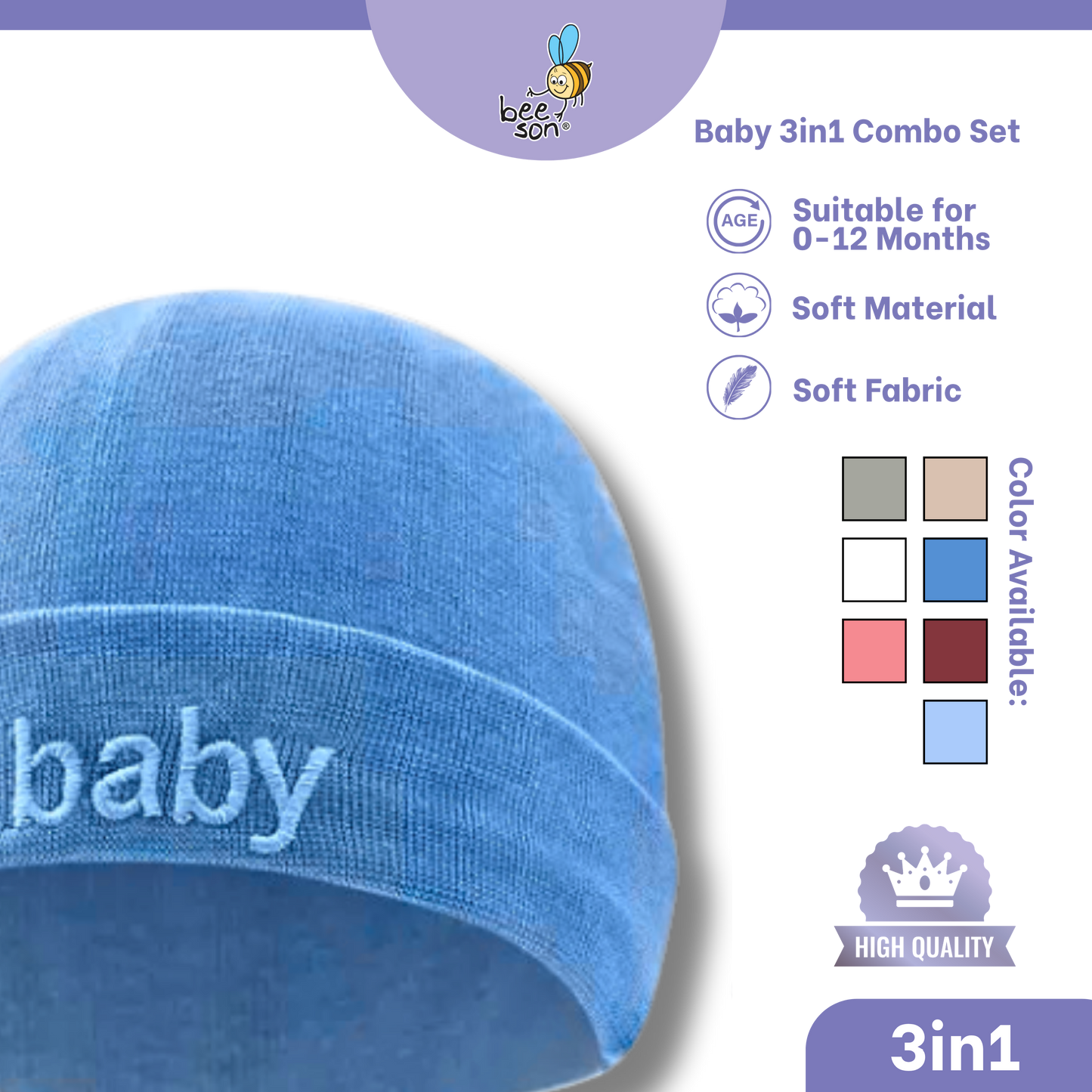 Beeson 3in1 Newborn Baby Boy / Girl Mittens & Booties with Bonnet Set | 10554
