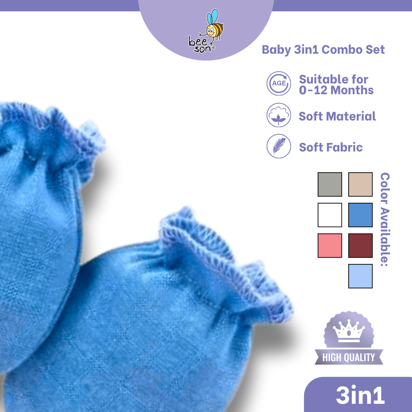 Beeson 3in1 Newborn Baby Boy / Girl Mittens & Booties with Bonnet Set | 10554