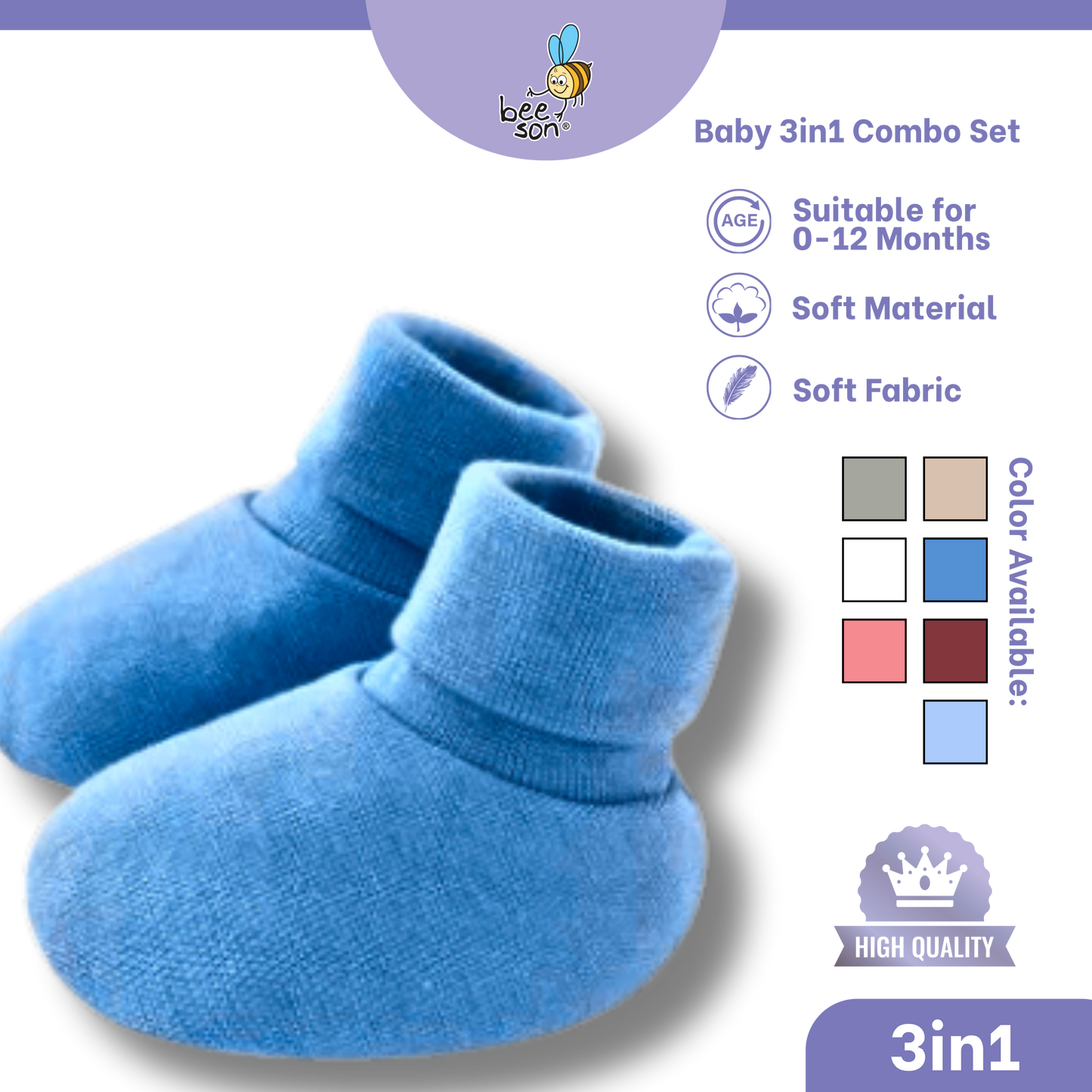Beeson 3in1 Newborn Baby Boy / Girl Mittens & Booties with Bonnet Set | 10554