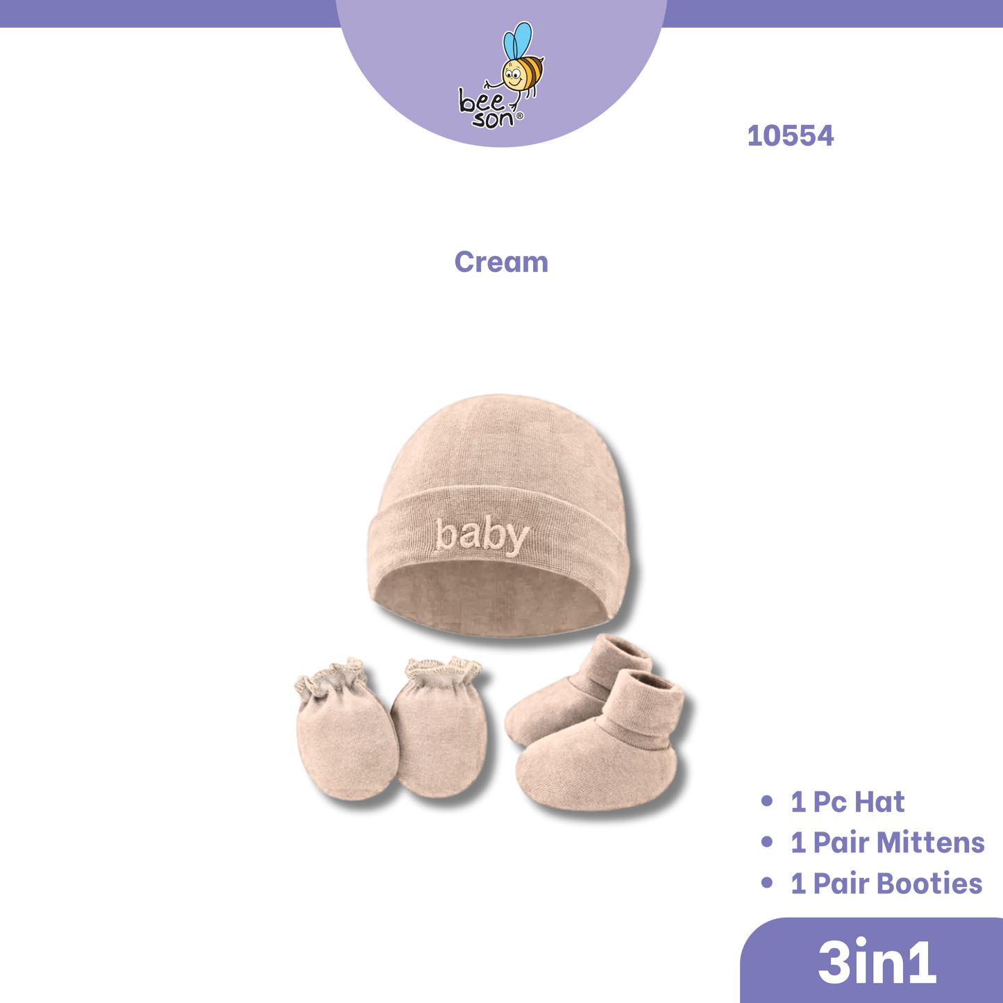 Beeson 3in1 Newborn Baby Boy / Girl Mittens & Booties with Bonnet Set | 10554