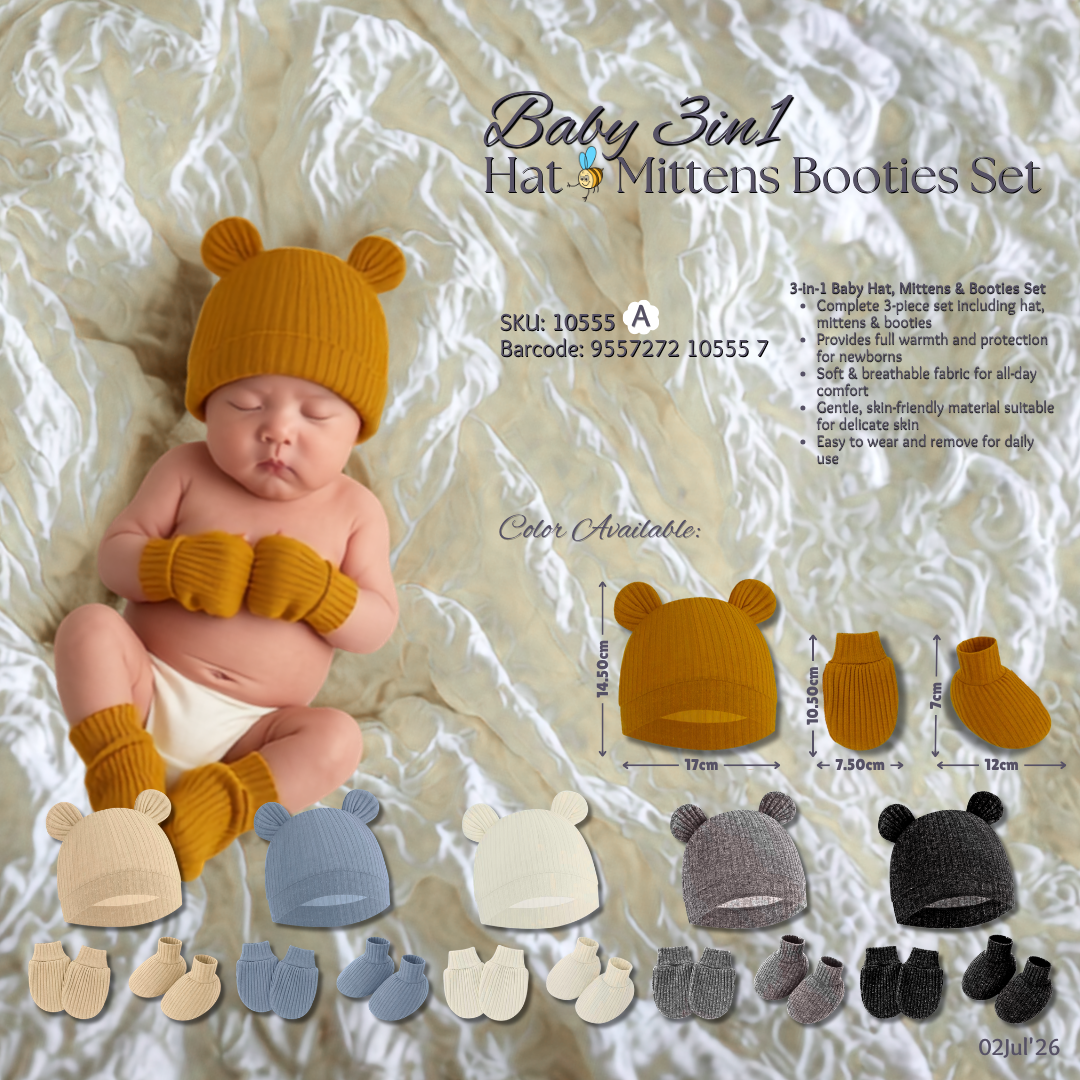 Beeson 3in1 Newborn Baby Boy Mittens & Booties with Bonnet Set | 10555 A