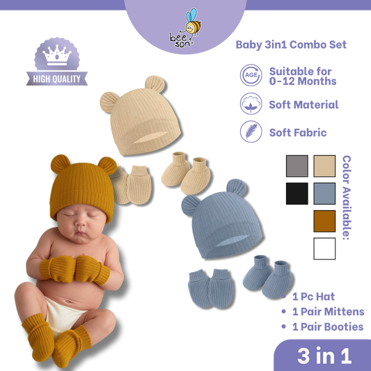 Beeson 3in1 Newborn Baby Boy Mittens & Booties with Bonnet Set | 10555 A