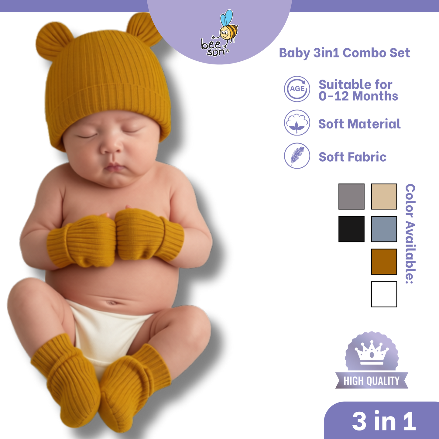 Beeson 3in1 Newborn Baby Boy Mittens & Booties with Bonnet Set | 10555 A