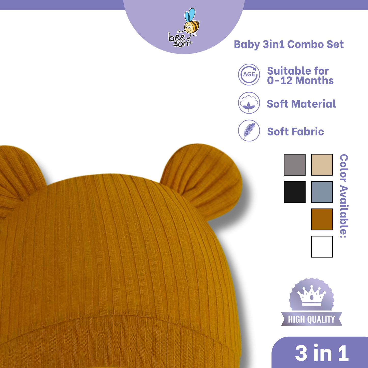 Beeson 3in1 Newborn Baby Boy Mittens & Booties with Bonnet Set | 10555 A