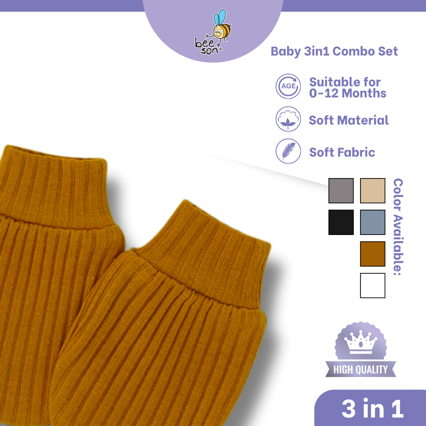 Beeson 3in1 Newborn Baby Boy Mittens & Booties with Bonnet Set | 10555 A