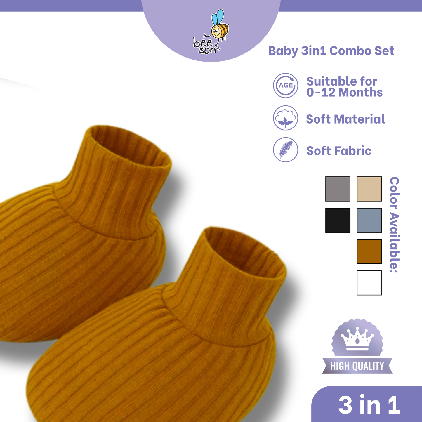 Beeson 3in1 Newborn Baby Boy Mittens & Booties with Bonnet Set | 10555 A