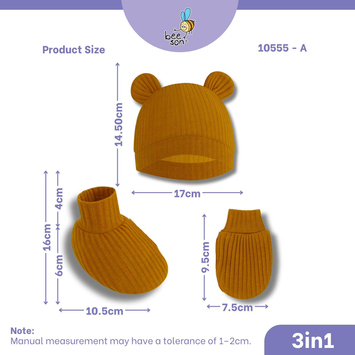 Beeson 3in1 Newborn Baby Boy Mittens & Booties with Bonnet Set | 10555 A