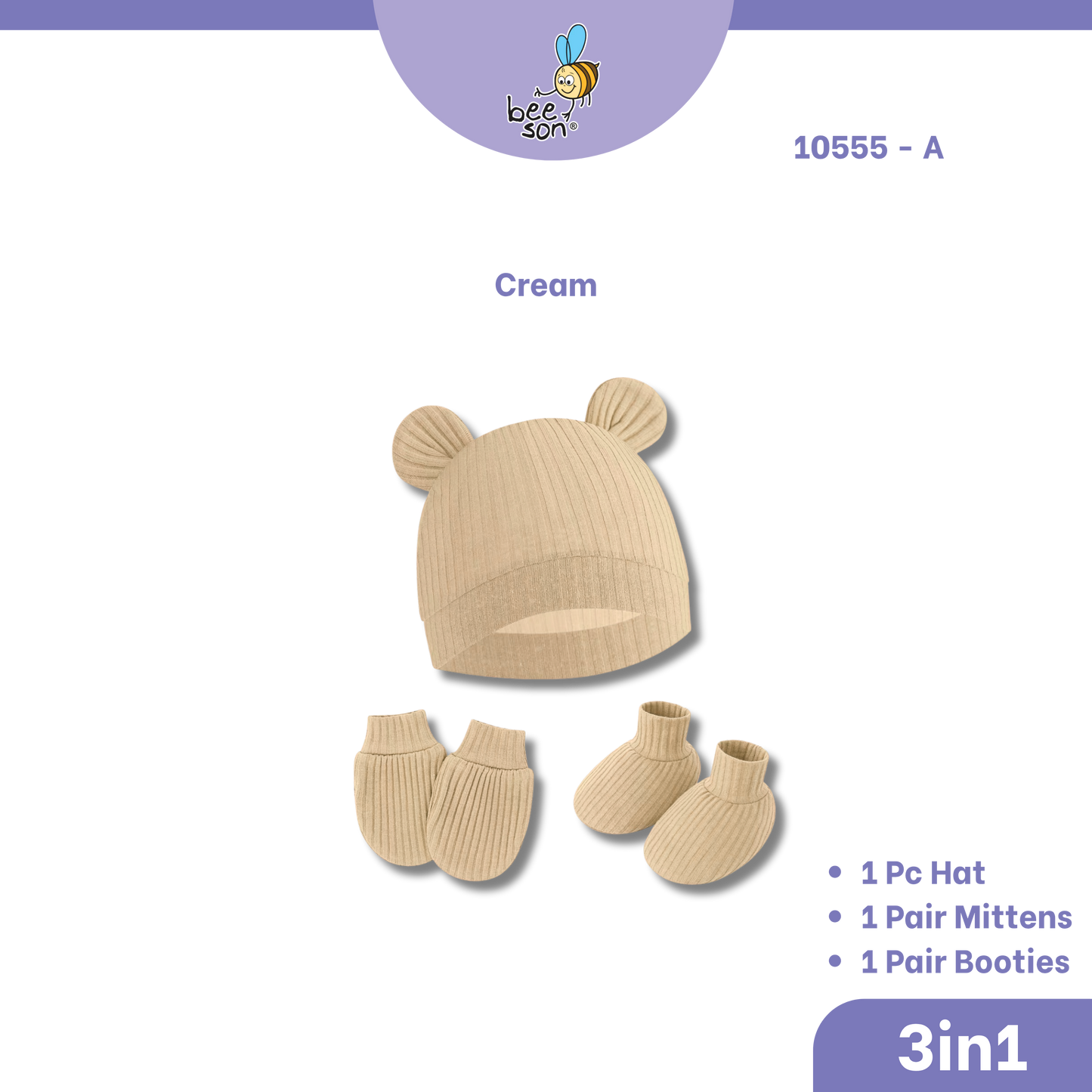 Beeson 3in1 Newborn Baby Boy Mittens & Booties with Bonnet Set | 10555 A