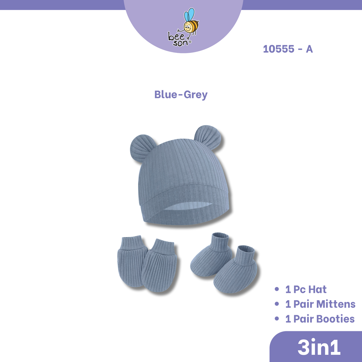 Beeson 3in1 Newborn Baby Boy Mittens & Booties with Bonnet Set | 10555 A