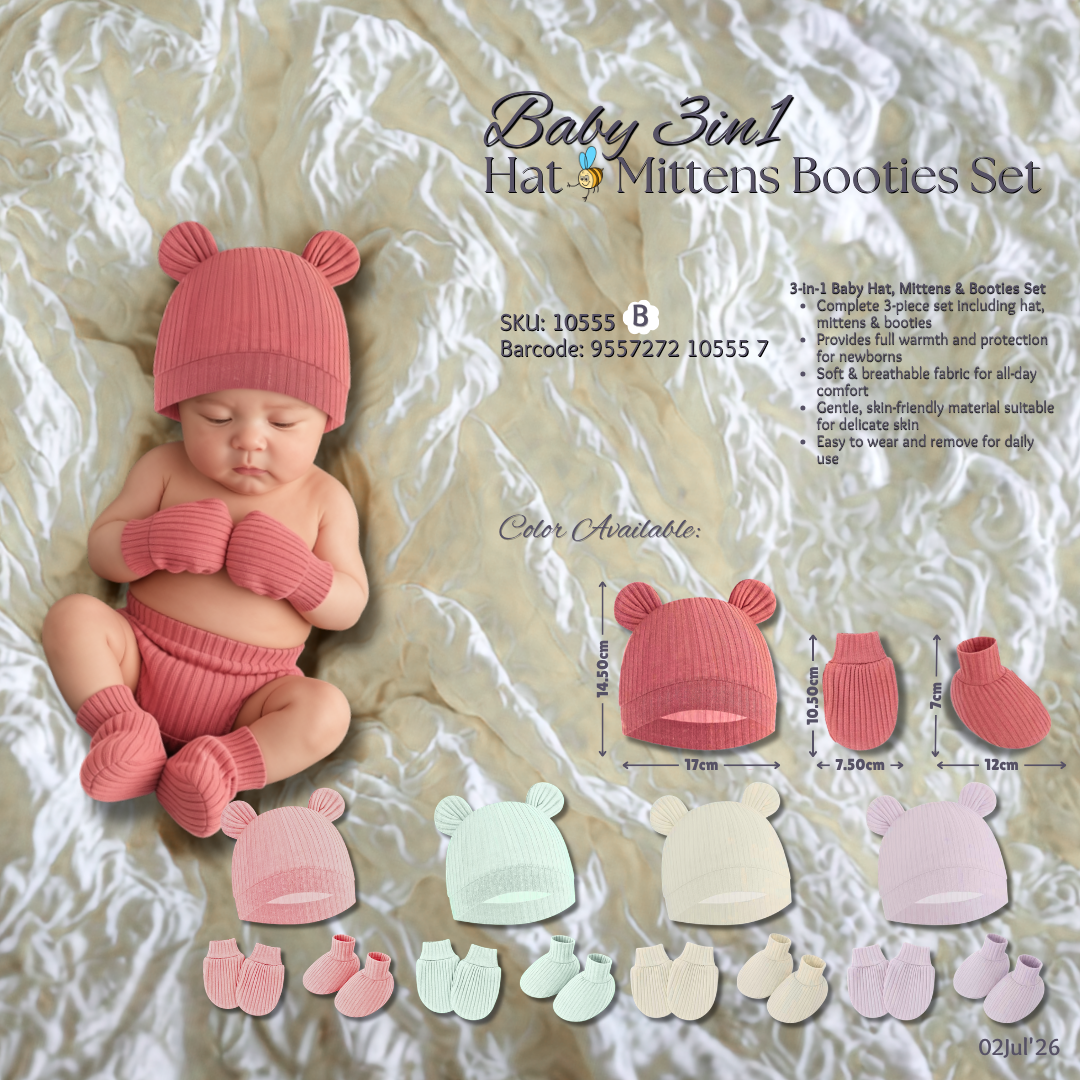 Beeson 3in1 Newborn Baby Girl Mittens & Booties with Bonnet Set | 10555 B