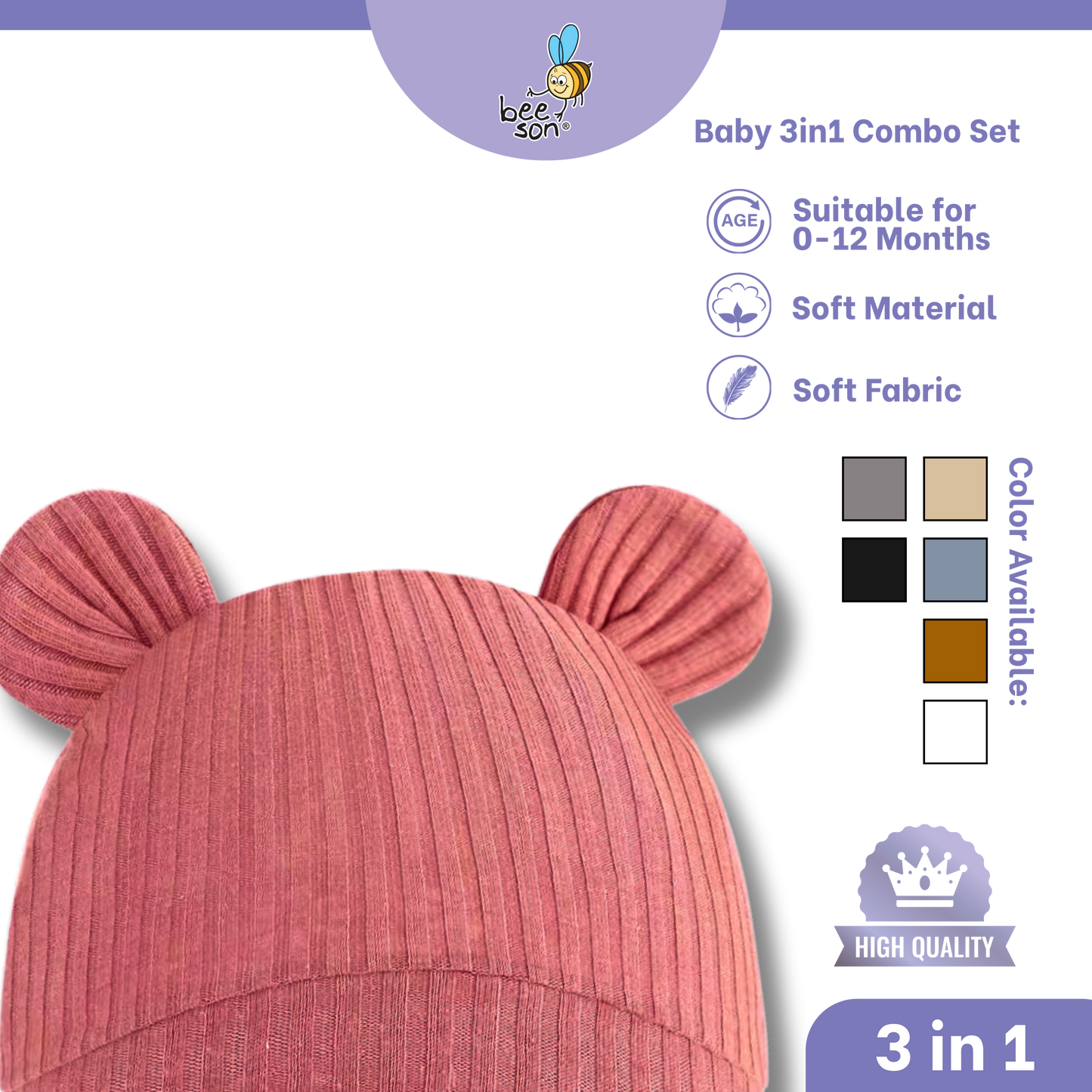 Beeson 3in1 Newborn Baby Girl Mittens & Booties with Bonnet Set | 10555 B