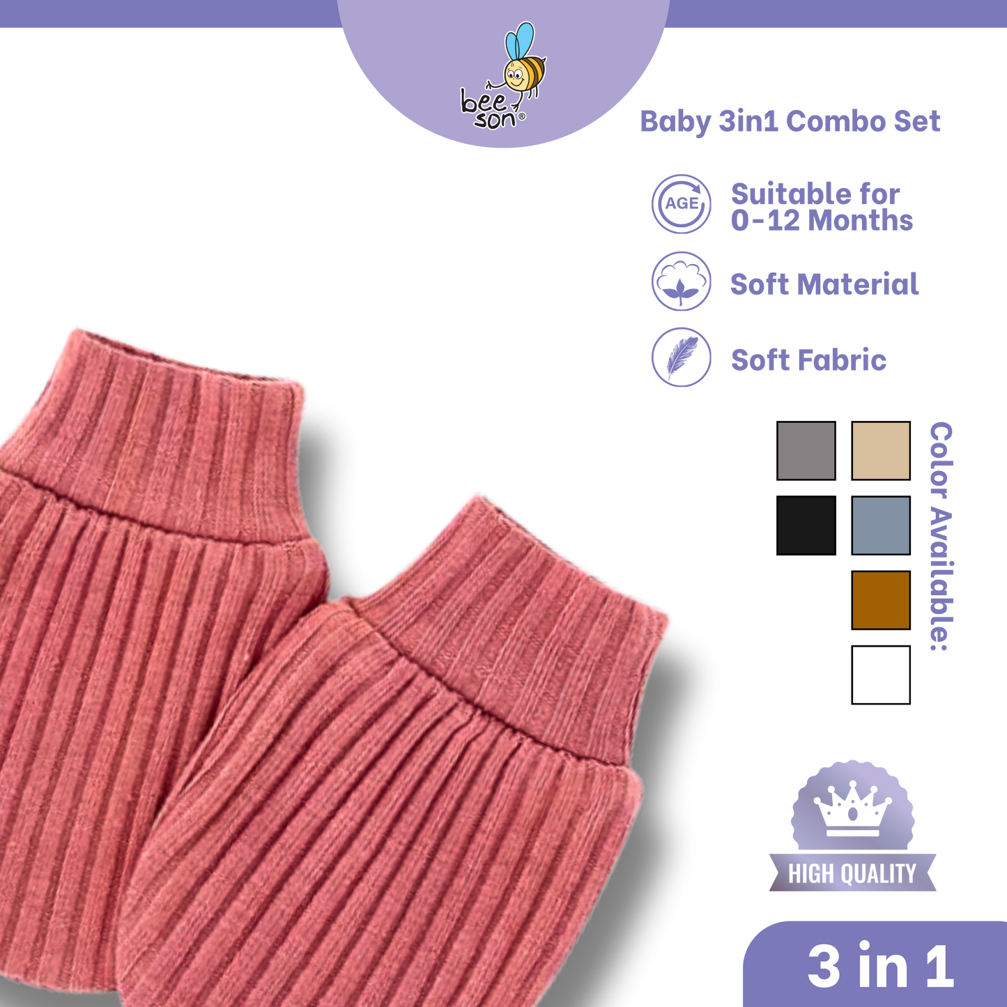 Beeson 3in1 Newborn Baby Girl Mittens & Booties with Bonnet Set | 10555 B