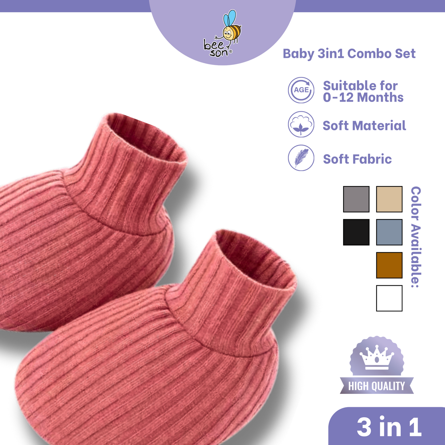Beeson 3in1 Newborn Baby Girl Mittens & Booties with Bonnet Set | 10555 B