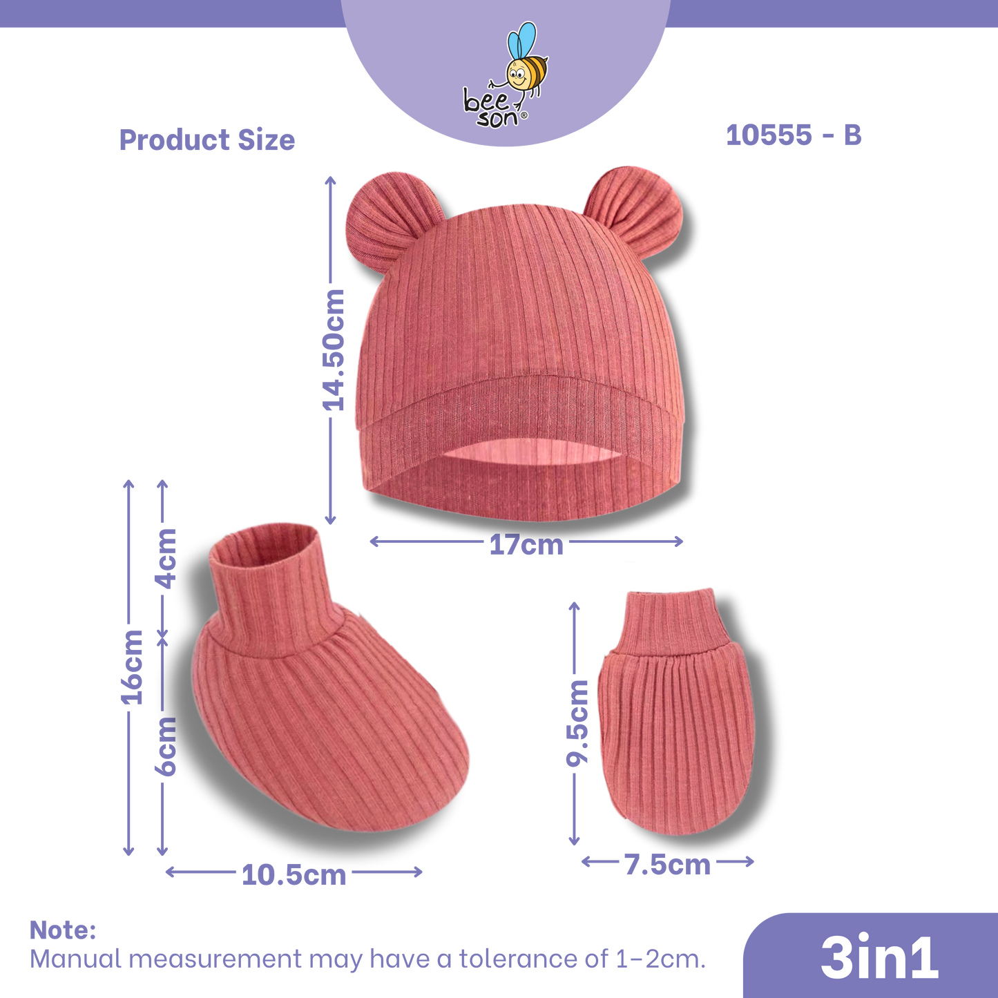 Beeson 3in1 Newborn Baby Girl Mittens & Booties with Bonnet Set | 10555 B