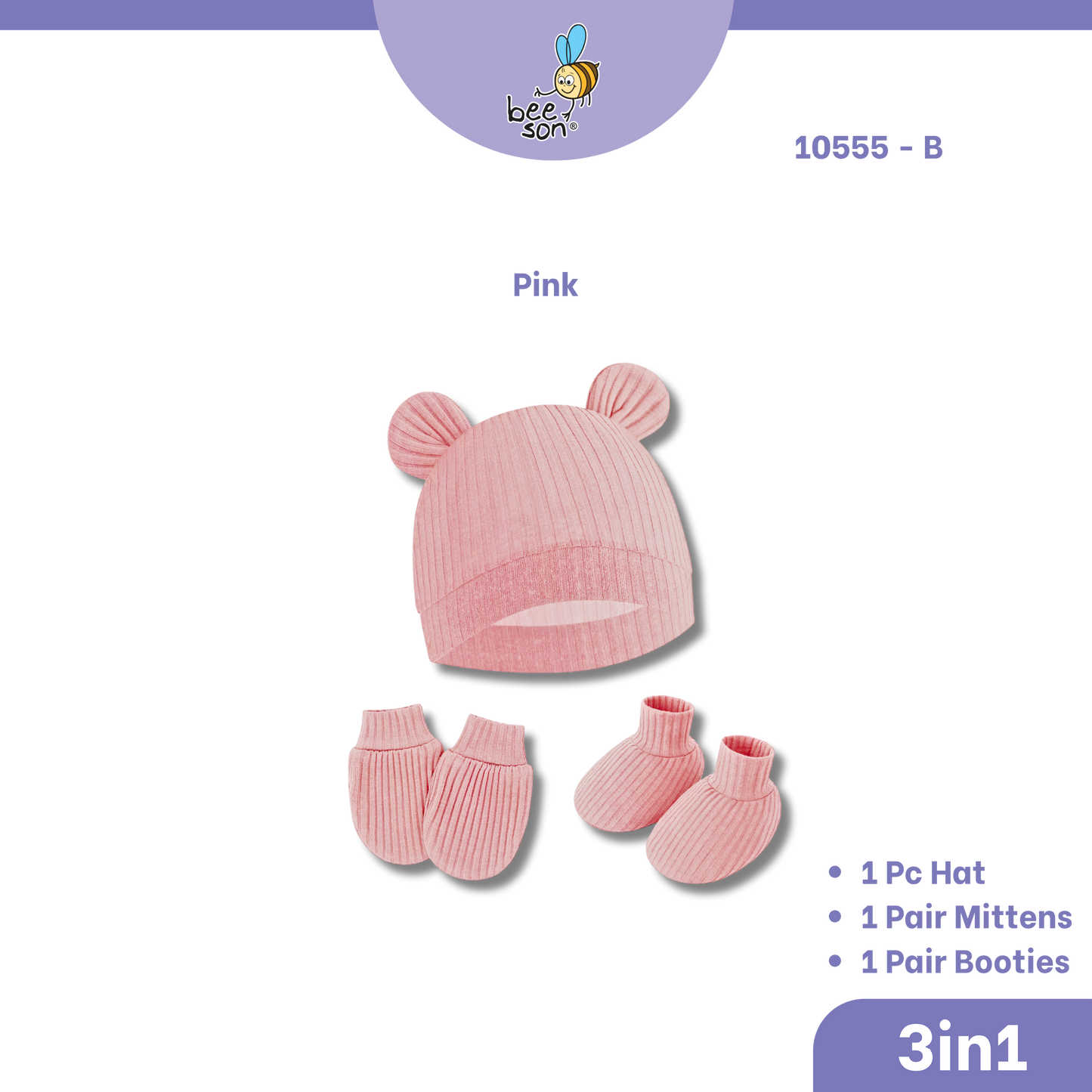 Beeson 3in1 Newborn Baby Girl Mittens & Booties with Bonnet Set | 10555 B