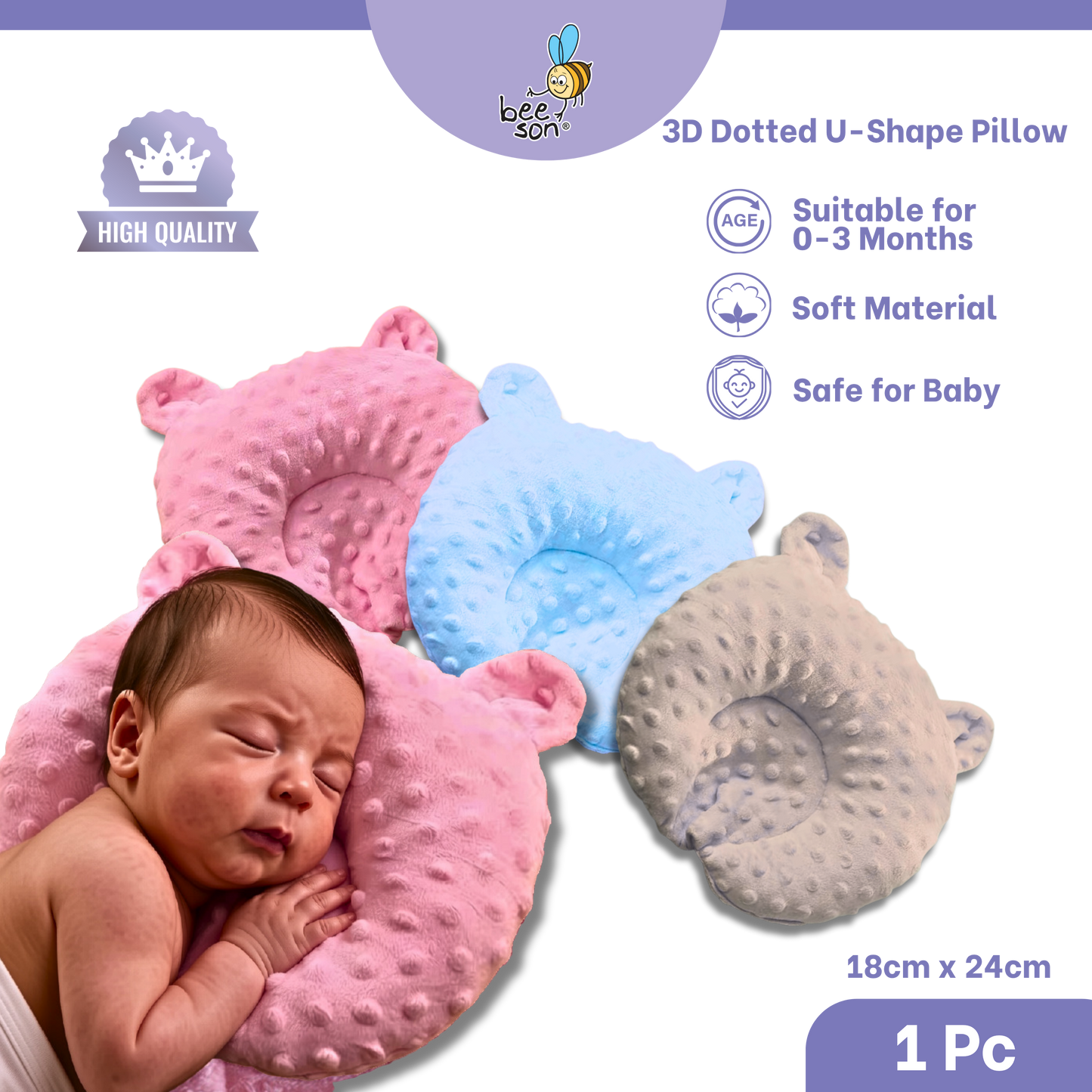 Beeson Bedding Baby Dimple Pillow | 3D Dotted U-Shape  Pillow | 10672 B
