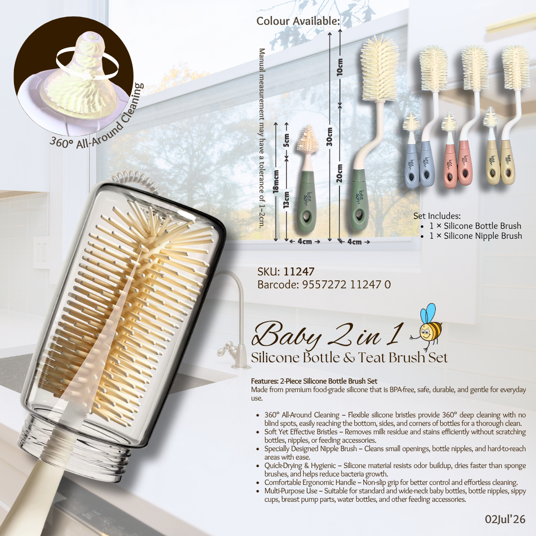 Beeson 2in1 Baby Bottle & Teats Cleaning Silicone Brush With 360° Rotating Handle | 11247