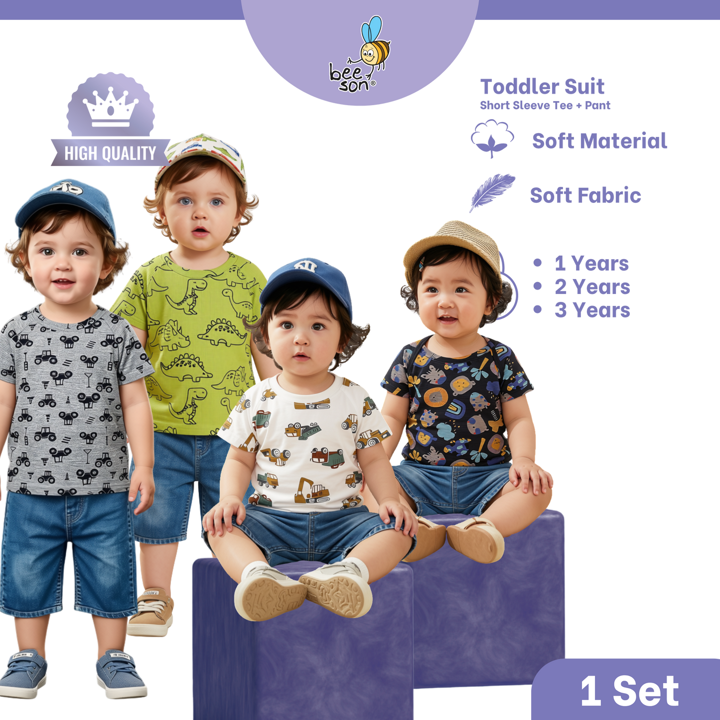 Beeson Toddler Kids Boy Short Sleeve Top & Denim Jeans Suit Set  1-3 Years | 16011 | 16012 | 16013 | 16014