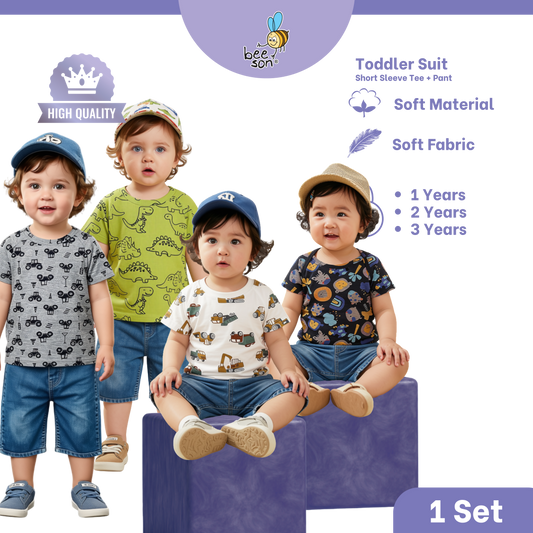 Beeson Toddler Kids Boy Short Sleeve Top & Denim Jeans Suit Set  1-3 Years | 16011 | 16012 | 16013 | 16014